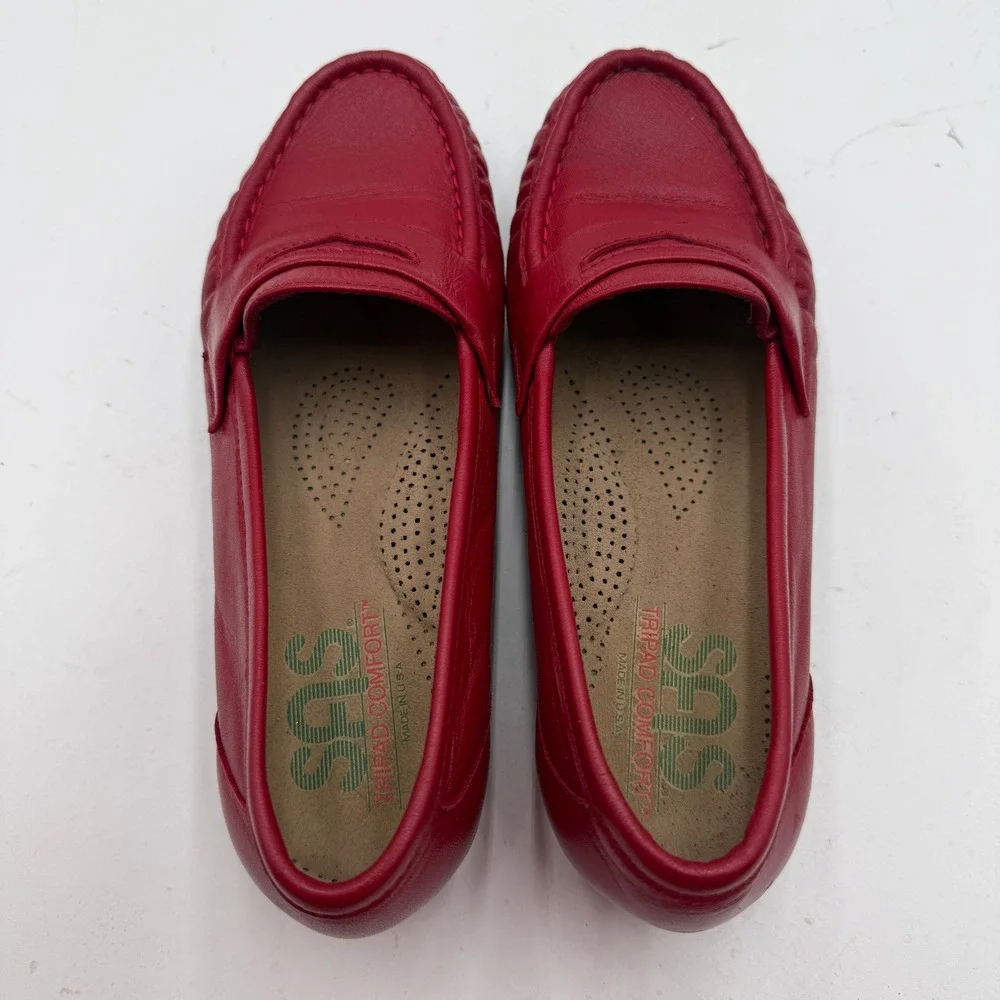 SAS Penny Loafers Tripad Comfort Vintage Red Leather Women's Size 6 W